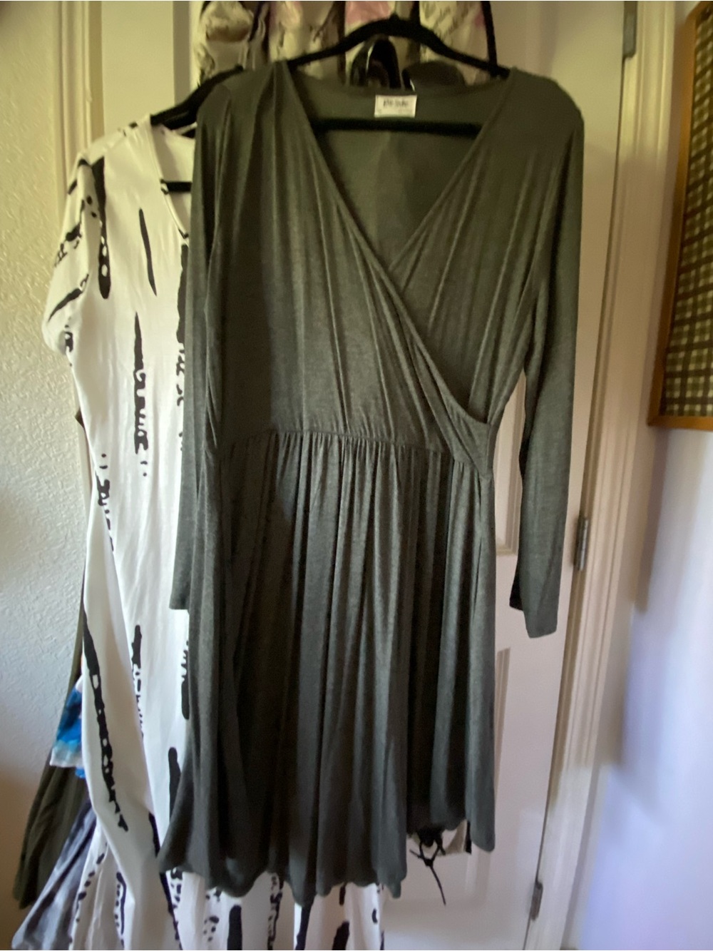 Gray Wrap-Style Long Sleeve Dress - Love Sadie